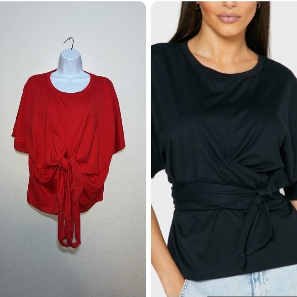 Banana Republic Red V Neck Tie-Waist Women's Business Casual Top Size Large